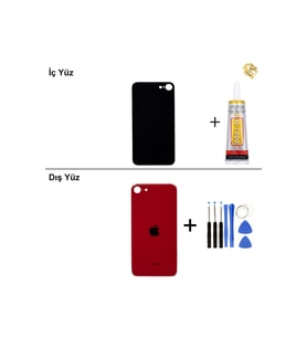 iPhone SE 2020 Kırmızı Arka Kapak Arka Cam Batarya Kapağı Lazer Kesim Kapak Pil Kapağı + B-7000 Yapıştırıcı + Tamir Seti