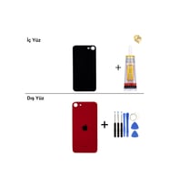 iPhone SE 2020 Kırmızı Arka Kapak Arka Cam Batarya Kapağı Lazer Kesim Kapak Pil Kapağı + B-7000 Yapıştırıcı + Tamir Seti