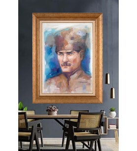 Altın Varaklı Çerçeveli Paspartulu Atatürk Tablo DC1338 (Gold)