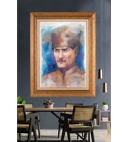 Altın Varaklı Çerçeveli Paspartulu Atatürk Tablo DC1338 (Gold)