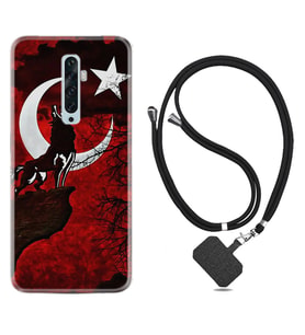 Oppo Reno 2Z 4 Lite 4 Pro 5 6 7 A31 Kılıf Boyun Askılı Silikon Wolf and Moon 2 1381