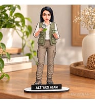 Kişiye Özel Botanik Uzmanı Karikatürlü 18 cm MDF Masaüstü Biblo - Botanik Uzmanı Hediyesi Yeni İş ve Meslek Hediyesi