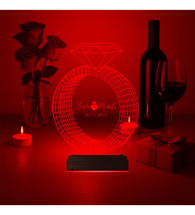 Luvivia Sevgiliye Hediye Tek Taş Yüzük Kişiye Özel 3D Lamba - Masa Gece Lambası