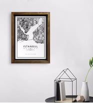 BK Gift Kişiye Özel İstanbul Haritası Tasarımlı Doğal Masif Ahşap Çerçeveli Tablo 45x65cm-1