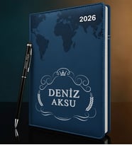 BK Gift Kişiye Özel İsimli Termo Sert Kapak 2026 Lacivert Ajanda & Kalem -6, Öğretmenler Günü Hediyesi, Yeni İş Hediyesi