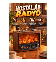Nostaljik Radyo Tasarımlı Bluetooth Hoparlör – LED Şömine Efekti, USB ve TF Kart Destekli