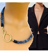 Manna by Banu, BLACK İNFİNİTY Kolye, Doğal Taş, Yengeç Akik, Ahşap, Altın Kplama, El Yapımı, Kadın Gerdanlık