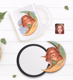 BK Gift Kişiye Özel Kız Çocuk Melek Karikatürlü Beyaz Kupa ve Ahşap Bardak Altlığı Hediye Seti-1