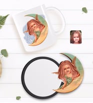 BK Gift Kişiye Özel Kız Çocuk Melek Karikatürlü Beyaz Kupa ve Ahşap Bardak Altlığı Hediye Seti-1