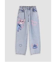LCW Kids Mavi Baggy Fit Stitch Baskılı Kız Çocuk Jean