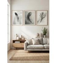 Minimalist Tüy Temalı 3’lü Ahşap Çerçeveli Tablo Seti