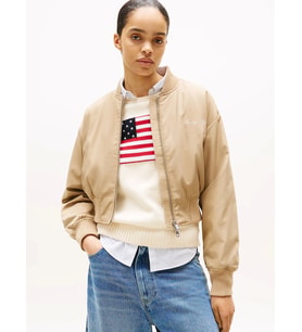 Tommy Hilfiger Kadın Naylon Normal Kesim Kısa Bej Bomber  Ceket WW0WW45634AEH