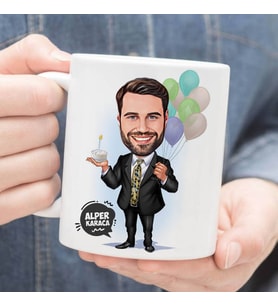 Kişiye Özel Doğum Günü Kutlayan Erkek Karikatürlü Kupa Bardak