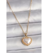 316L Çelik Gold Renk Zincir 3D İnci Kalp Model Kadın Kolye TJ-BKO9713