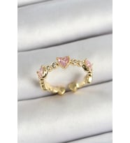 Pirinç Sıralı Kalp Figürlü Zirkon Taşlı Gold Renk Ayarlanabilir Kadın Yüzük TJ-BYK3756