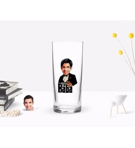 BK Gift Kişiye Özel Renkli Baskılı Godfather Baba Karikatürlü Rakı Bardağı-4 (Beyaz)