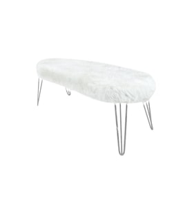 Zem Şila Bench Beyaz Peluş - Silver Ayaklı 90 cm