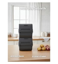 2’li Mini Patates ve Soğan Sepeti, BPA Free, Antrasit, 8L, Organizer Kutu