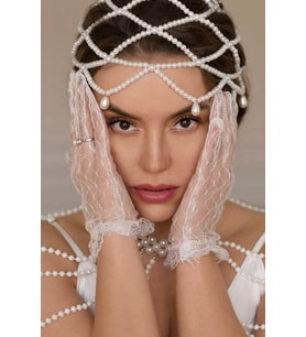 Özel Tasarım Baklava Model Krem İncili Gelin Tacı Söz Nişan Kına Nikah Düğün Aksesuarı