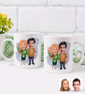 BK Gift Kişiye Özel Sevgililer Karikatürlü İkili Kupa Bardak-110