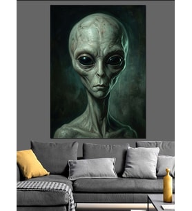 Uzaylı Gri Alien Kafa Portresi Dekoratif Kanvas - Mdf Ahşap Tablo