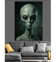 Uzaylı Gri Alien Kafa Portresi Dekoratif Kanvas - Mdf Ahşap Tablo