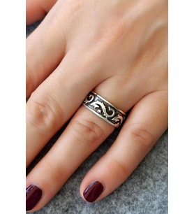 Antik Gümüş Kaplama Ejderha Motifi Şekilli El Yapımı Ayarlanabilir Yüzük