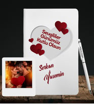 Sevgililer Gününe Özel Deri Beyaz Defter Kalem & Instagram Çerçeve Hediye Seti 4