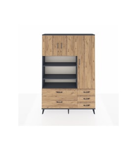 Arges Gardrop 9 Raflı 5 Çekmeceli 3 Kapaklı 132x30x195 Antrasit-Çam