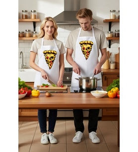 Unisex Mutfak Aşçı Önlüğü Kafatası Pizza Dilimi Baskılı DTF Dijital Desen Rahat Kesim Günlük Modern