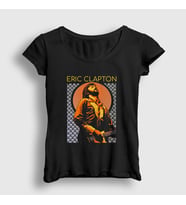 Presmono Kadın Siyah Poster Gitarist Müzik Eric Clapton T-Shirt 477482tt
