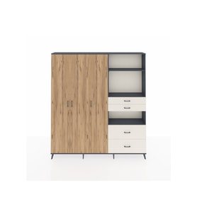 Arges Dolap 12 Raflı 4 Çekmeceli Tek Askılı 220x30x243 Antrasit-Çam/Aytaşı
