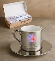 BK Gift Kişiye Özel Anneler Günü Tasarımlı Porselen Metalik Gümüş Kahve Fincanı 6 'lı Set-2, Anneye Hediye, Anneler Günü Hediyesi