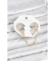 Kelebek Model Pirinç Gold Renk Zincir Bağlantılı Ear Cuff Küpe Seti 5886 - SSSSSS8516-6581