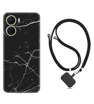 Vivo Y16 Kılıf Resimli Boyun Askılı İpli Desenli Silikon Siyah Mermer 1299
