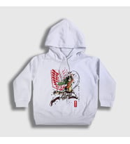 Presmono Unisex Çocuk Beyaz Soldier Eren Yeager Anime Attack On Titan Kapüşonlu Sweatshirt 316262tt