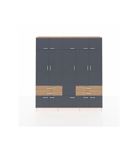 Arges Dolap 11 Raflı 4 Çekmeceli 2 Askılı 220x30x243 Çam-Antrasit/Çam