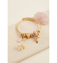 Kuş Figürlü Pembe Charmlı Gold Renk Bileklik