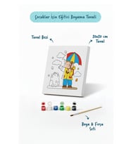 Şemsiyeli Çocuk Figürlü Çocuk Boyama Tuvali – Şövalesiz Boya Seti 20x20
