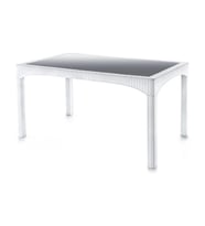 Omnipazar SY-2586 Beyaz Rattan Temperli Camlı Masa Dikdörtgen 88171