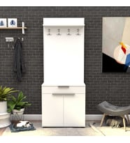 Adore Mobilya Porto 2 Kapaklı Çekmeceli Portmanto ve Ayakkabılık-Mat Beyaz 73x187x36 cm (GxYxD)