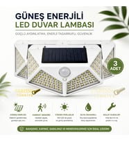 100 LED Solar Hareket Sensörlü Dış Mekan Bahçe Lambası (3 Adet)