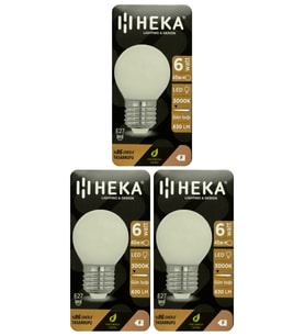 (3 Adet) Heka 6W (48W) 3000K (Sarı Işık) E27 Duylu Soft Led G45 Ampul