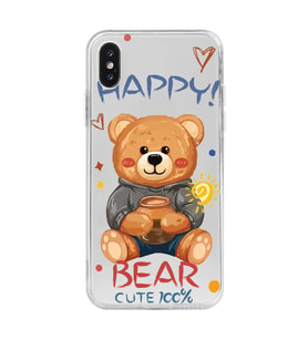 Iphone X ve XS Uyumlu Happy Bear Tasarımlı Şeffaf Telefon Kılıfı