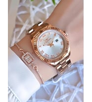Ferro Takvimli Rose/Gold Renk Kararmaz Renk Atmaz 3 Atm  Özel Tasarım Kadın Kol Saati EFL21295C