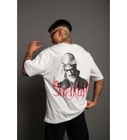 Erkek Baskılı T-Shirt Oversize Kısa kol Bisiklet yaka tişort - Beyaz