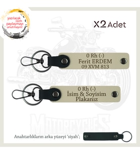 Yol Tutkunlarına Özel, İsim Plaka ve 0 Rh (-) Kan Grubu Yazılı Kişisel x2 Anahtarlık, S Kahve-Syh