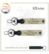 Yol Tutkunlarına Özel, İsim Plaka ve 0 Rh (-) Kan Grubu Yazılı Kişisel x2 Anahtarlık, S Kahve-Syh