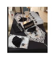 Afife Kadife Gümüş Siyah Sofra Takımı 8 Kişilik 160x230 Cm 34 Parça - 50 (Standart)