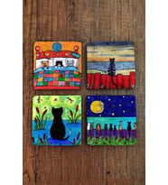 Doğaltaş Bardak Altlığı 4'lü Set - 10x10x1 Kedi Baskılı - Stone Coasters